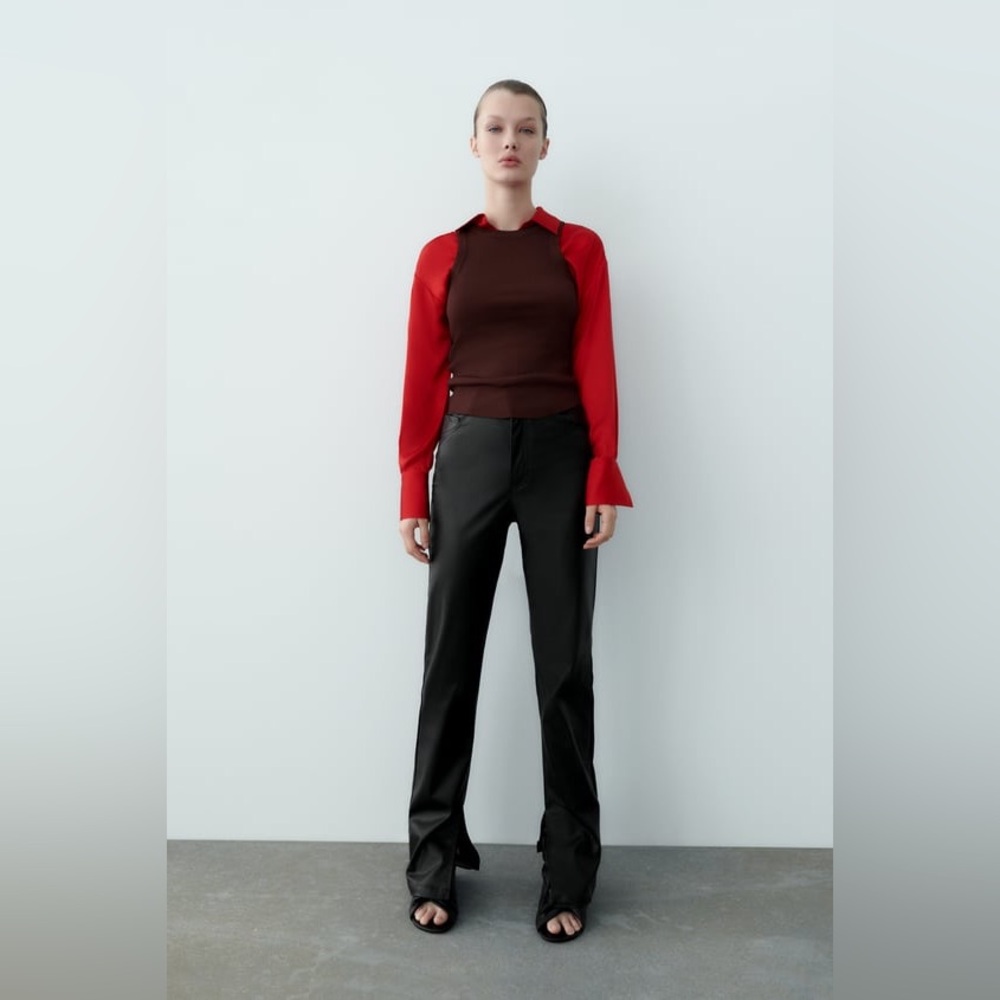 Faux leather wide leg pants